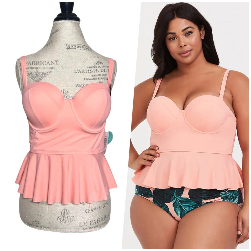 Torrid | Women | Peach Underwire Peplum Beach Swim Midkini Top | Size 00 Medium